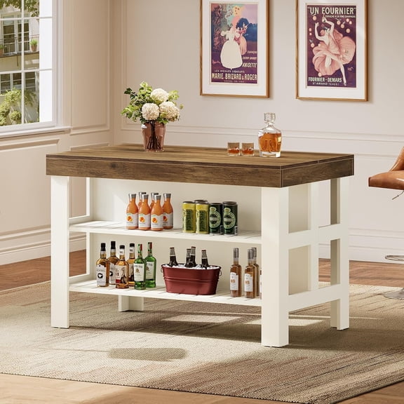 Tribesigns Home Bar Table, 55.1-Inch Farmhouse Counter Height Bar Table with Storage Shelves for Kitchen, Dining Room
