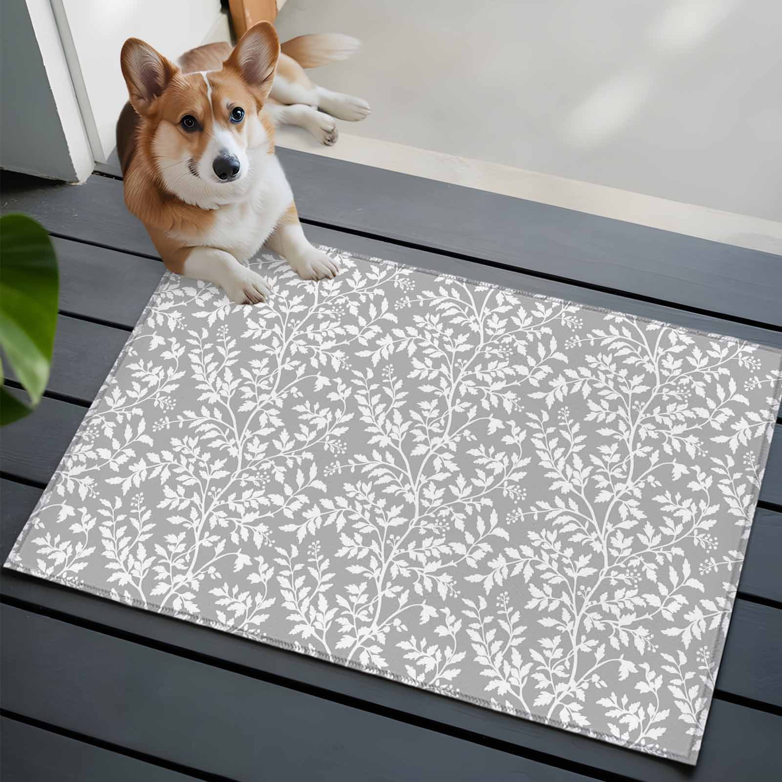 Entryway Rug 2'x3', Grey Spring Floral Small Rug for Kitchen Bathroom Door Mat Indoor Entrance, Farmhouse Flowers Elegant Pastoral Non-Slip Area Rugs Floor Mats Carpet Front Door Rugs