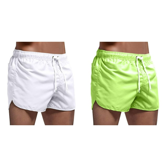 2 Pack(Blanc 1PCS & Vert 1PCS) Multipack Pantalons d'Été Surf Short de Bain et de Plage pour Hommes