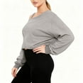 thumbnail image 2 of Womens Crop Sweatshirts Long Sleeve Cold Shoulder Pullover Loose Solid Color Workout Casual Strappy Tops (XL, Gray), 2 of 7
