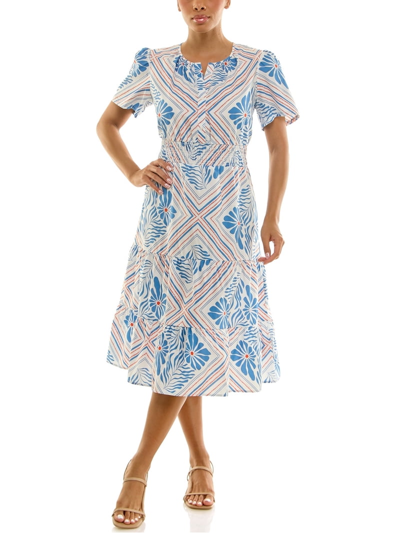 Nanette Lepore Split Neck Tiered Maxi Dress, Women's, Size: Large, Blue