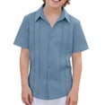 thumbnail image 2 of Kinrui Boys Cuban Guayabera Shirt Short Sleeve Button Down Shirt Summer Casual Cotton Linen Shirts Size 4-12 Years, 2 of 9