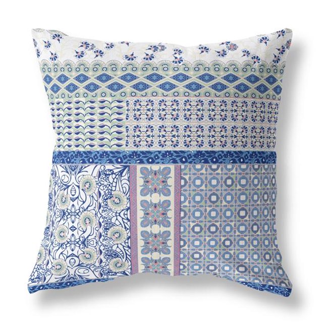 HomeRoots 410953 Coussin à Rabat Intérieur et Extérieur à Fermeture Éclair Bleu&44; Lavande & Blanc