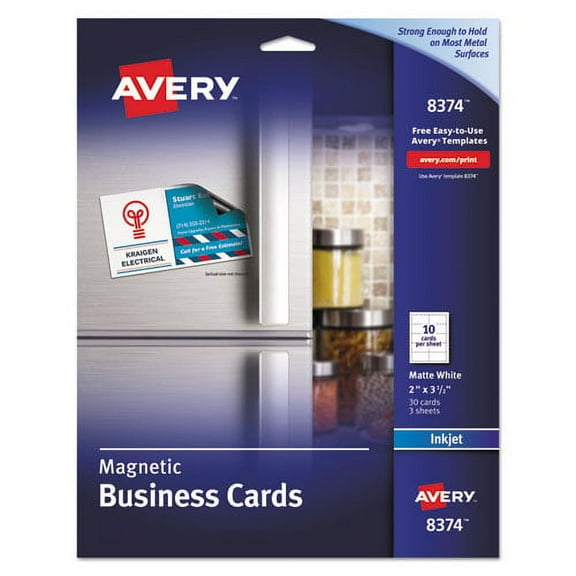 Magnetic Business Cards, Inkjet, 2 X 3.5, White, 30 Cards, 10 Cards/sheet, 3 Sheets/pack | Bundle of 2 Packs