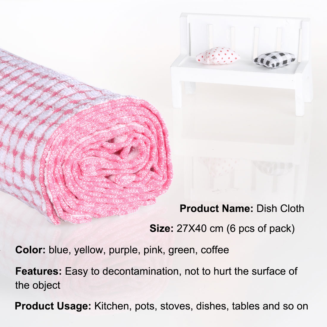 Unique Bargains 12-Pack Terry Cotton Kitchen Cleaning Cloths Towels Pink