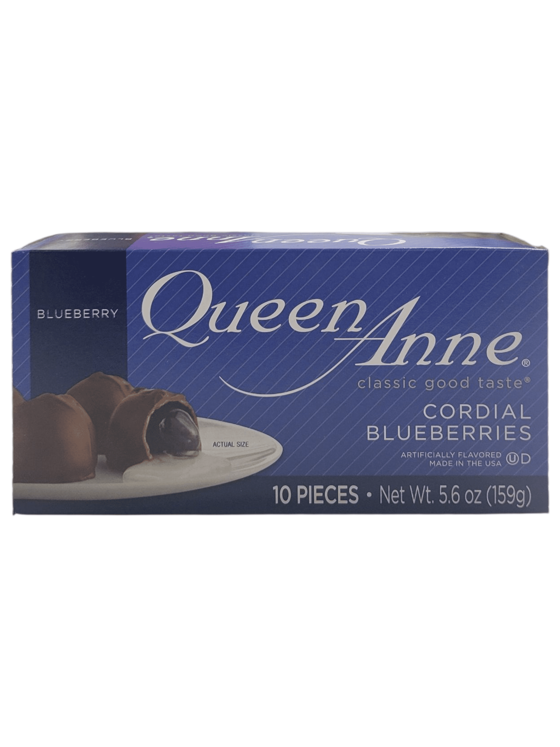 Queen Anne Cordial Blueberries (10 Pieces), and Cordial Cherries in Cherry Cola (10 Pieces), French Vanilla (10 Pieces), and Dark Chocolate with Coconut (10 Pieces)