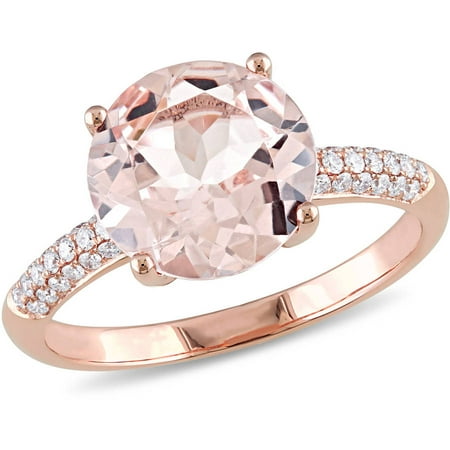 Tangelo 3 Carat T.G.W. Morganite and 1/5 Carat T.W. Diamond 14kt Rose Gold Beaded Engagement Ring