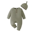 thumbnail image 1 of ZAXARRA Newborn Infant Baby 2Pcs Fall Outfits Long Sleeve Round Neck Button Up Jumpsuit with Hat Set Infant Cute Clothes, 1 of 6