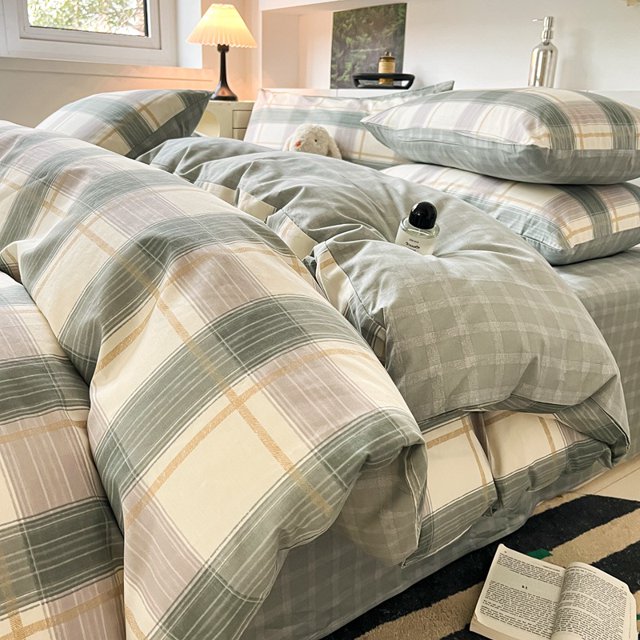 2024 nueva ropa de cama de algodón puro juego de cuatro piezas sábana de algodón puro funda de edredón sábana de cama estilo ins simple juego de cuatro piezas 3