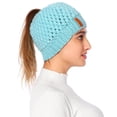thumbnail image 4 of Gorra de Cola de Caballo para Mujer, Invierno, Cálido, Suave, Elástico, de Punto de Cable, Alto Desordenado, con Gorra con Lazo para Camisola - Azul Baoblaze Gorro con cola de caballo, 4 of 5