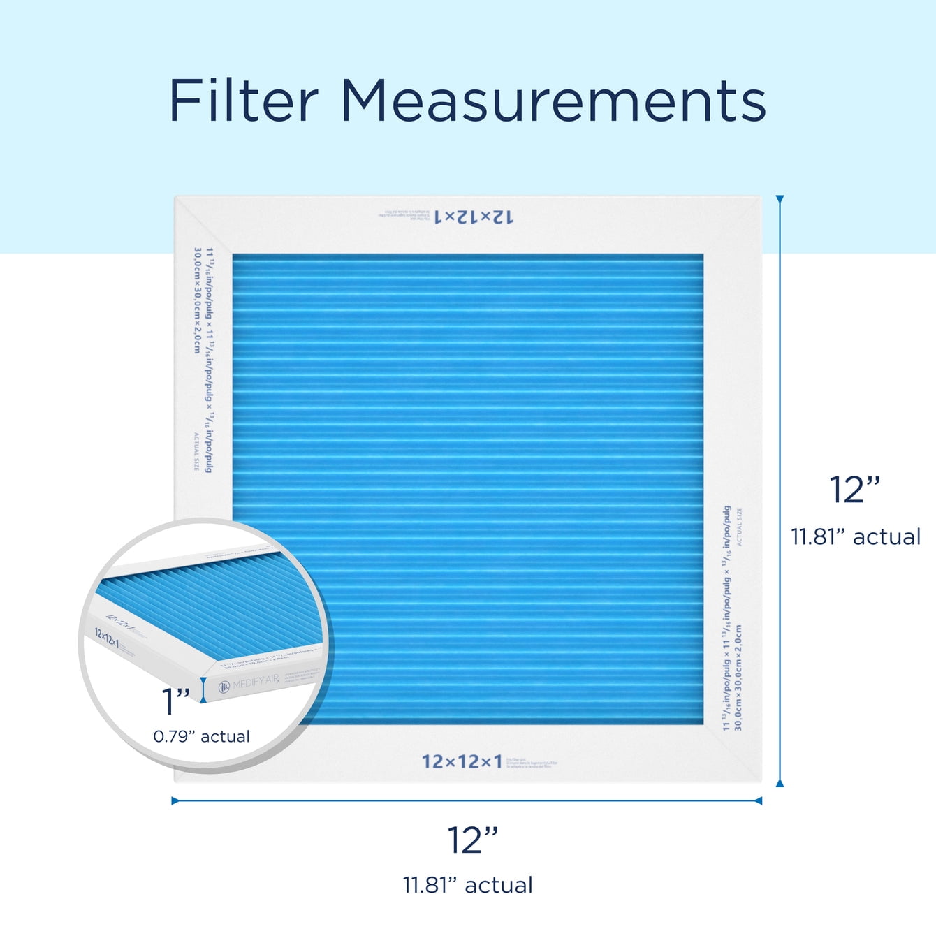 Medify Air 12x12x1 Air Filter, MERV 12 Pleated with HEPA, HVAC Furnace Filter, 2-Pack
