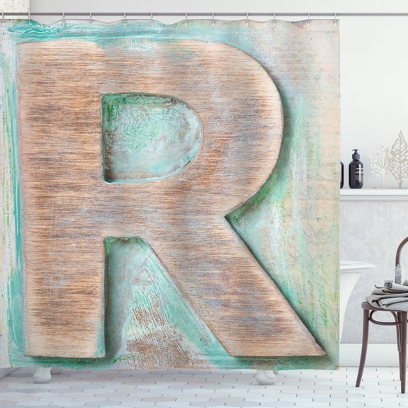 Ambesonne Letter R Shower Curtain, Alphabet Letterpress R, 69"Wx70"L, Mint Green Pale Brown