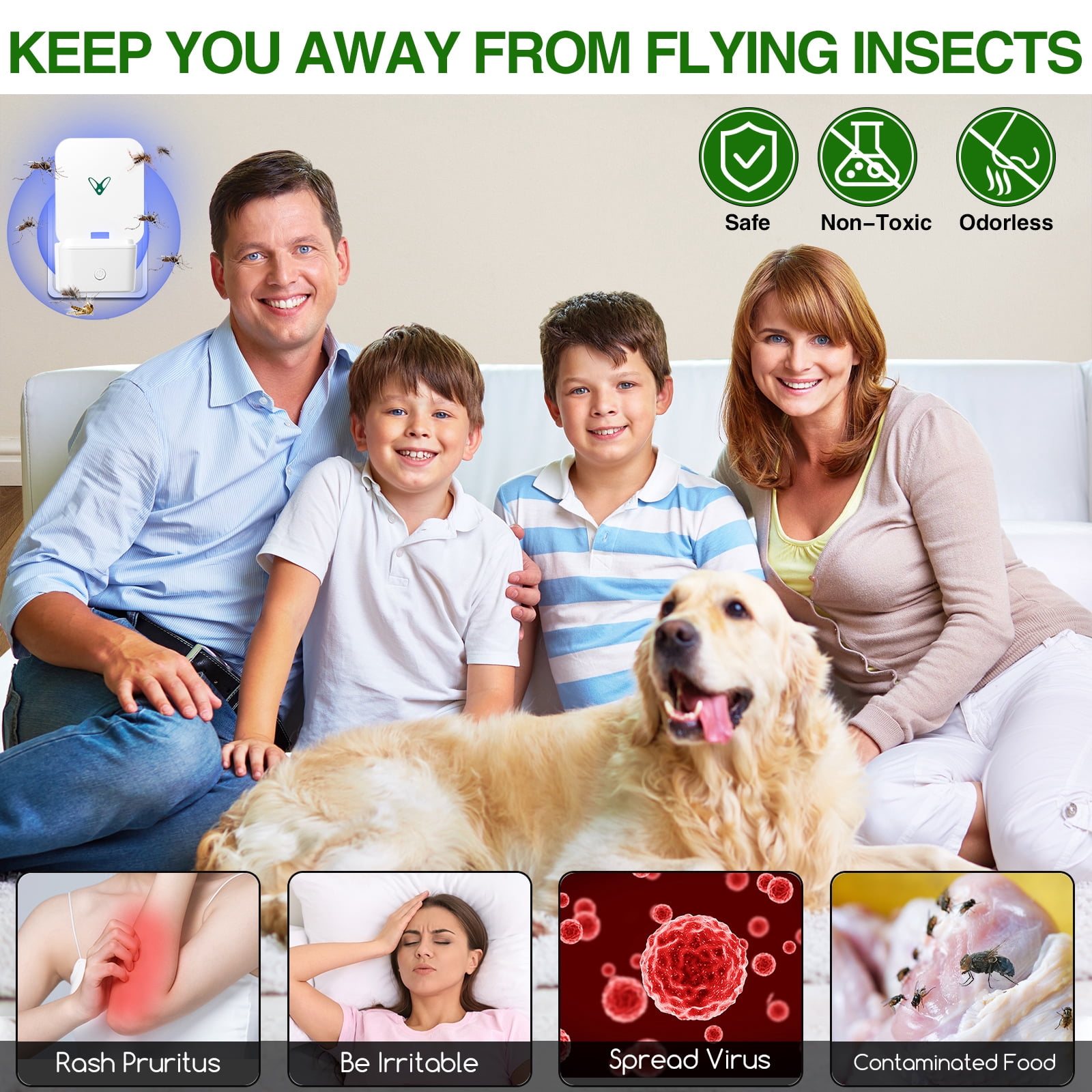 G·PEH 4 Pack Indoor Mosquito Trap White ABS Material Purple Light Insect Catcher - Safe & Hygienic Technology
