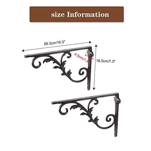 Sungmor Cast Iron Shelf Brackets, 10.3" Wall Hanging Support,Brown, 2-Piece