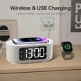 thumbnail image 3 of Despertador de Tela con Altavoz Bluetooth Estéreo, Carga Inalámbrica Rápida 10W, Radio FM, Pantalla LED Grande, Luz Nocturna y Sonidos de Ruido Blanco, Ideal para Dormitorio (Gris), 3 of 7