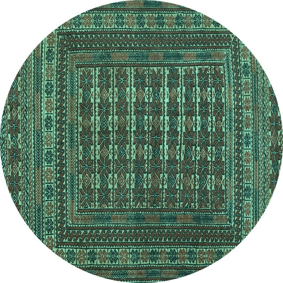 Ahgly Company Machine Washable Indoor Round Southwestern Turquoise Blue Country Area Rugs, 6' Round