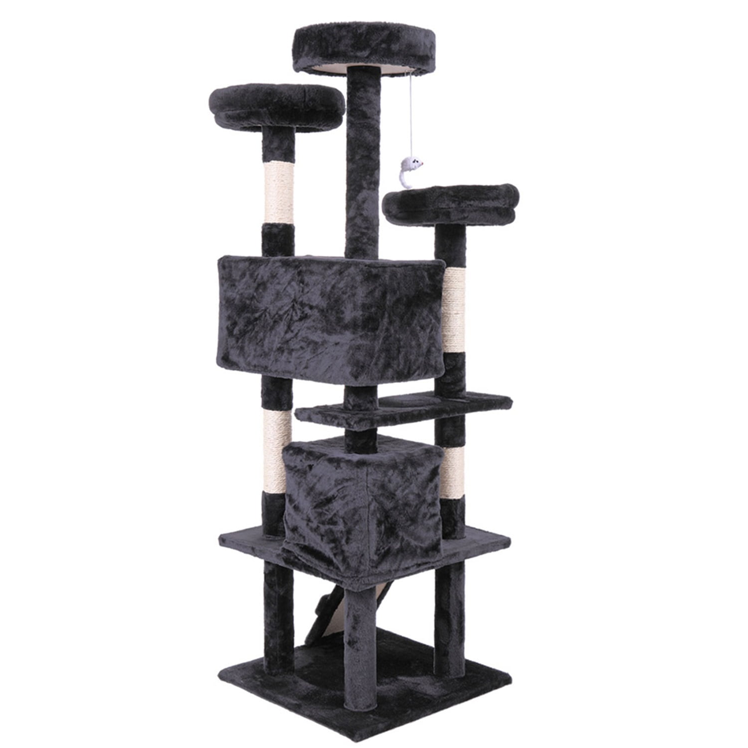 Pefilos 42" Cat Tree Tower, Small Cat Condo with Curved Metal Supporting Frame, Cat Tree House with Perch and Hanging Ball, Gray Pefilos 42" Cat Tree Tower, Small Cat Condo with Curved Metal Supporting Frame, Cat Tree House with Perch and Hanging Ball, Gray