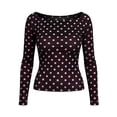 thumbnail image 4 of Bibifish Womens Tshirts Polka Dot Print Color Block Pattern Slim Fit Soft Stretch Slim Fit Long Sleeve Spring Daily Commute Trendy Outfits, 4 of 5