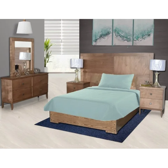 Modern Hotel Collection Nena Reversible Quilt Coverlet Set, Solid Color, Twin Size Pale Slate