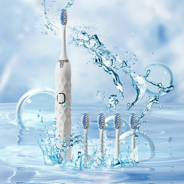 Cepillo de dientes eléctrico con 5 cabezales y 6 modos - 45000/min, impermeable IPX7, batería de 60 días, carga USB, blanco/azul/rosa