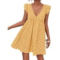 thumbnail image 2 of Deep V-Neck Women Floral Print Puff Sleeve Mini Dress, 2 of 5