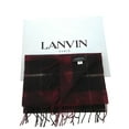 thumbnail image 3 of Lanvin 100% Wool Scarf – Plaid Burgundy and Black,  Fringed Winter Wrap for Mens, 3 of 4