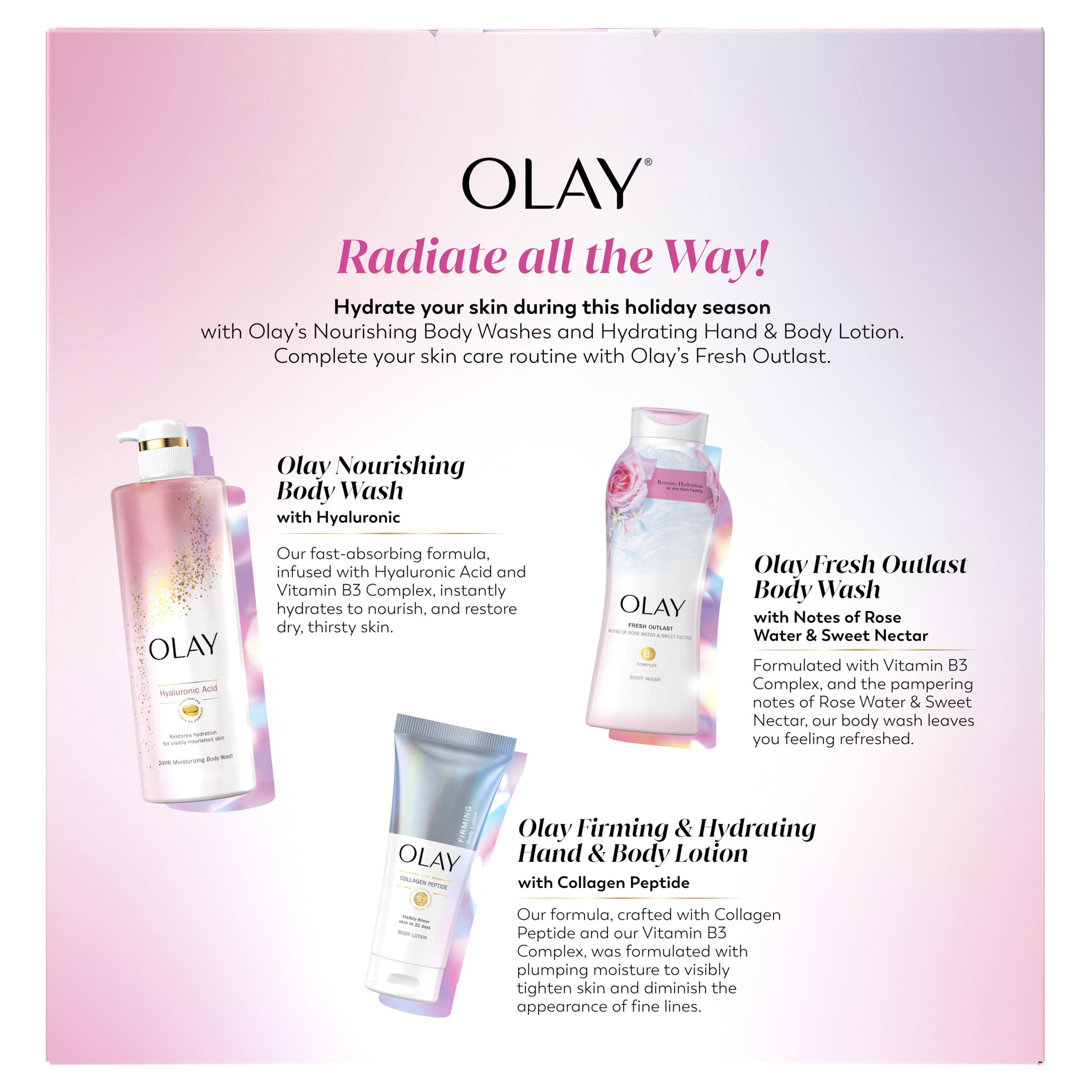 (2 pack) Olay Radiance Holiday Gift Pack with 2 Body Washes and Hand and Body Lotion