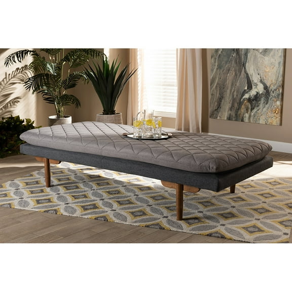Baxton Studio Marit Mid-Century Modern Two-Tone Grey Fabric Upholstered Walnut Finished Wood Daybed