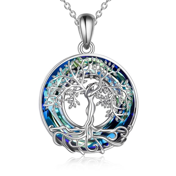 Tree of Life Necklace for Women Sterling Silver Abalone Shell Crystal Tree of Life Pendant Necklace Family Tree Jewelry for Mom Women