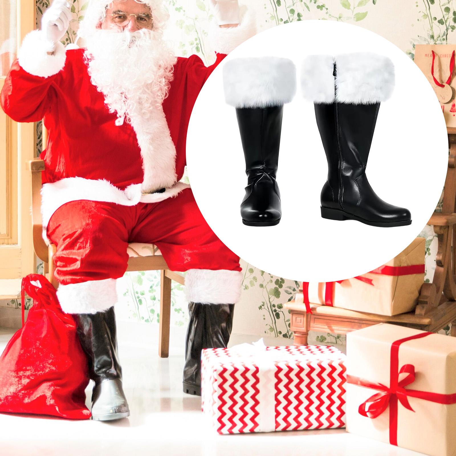KLKCMS Christmas Santa Claus Boots Zipper Design Warmth Non Slip