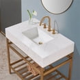 thumbnail image 3 of Merano 36" Single Stainless Steel Vanity Console in Brushed Gold with Aosta White Stone Countertop and Mirror, 3 of 6