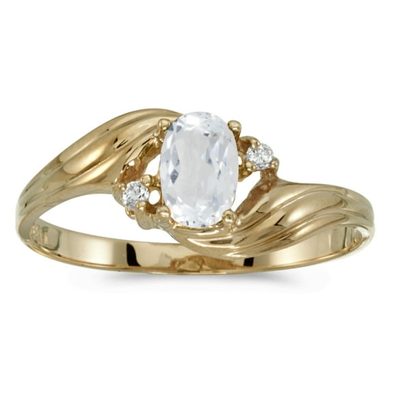 10k Yellow Gold Oval White Topaz And Diamond Ring