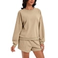 thumbnail image 4 of Conjuntos de sudadera cortos para mujer ATHLECHIC, conjuntos a juego, sudadera de manga murciélago, conjunto de lounge, chándal casual L color caqui oscuro, 4 of 4