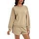 thumbnail image 4 of Conjuntos de sudadera cortos para mujer ATHLECHIC, conjuntos a juego, sudadera de manga murciélago, conjunto de lounge, chándal casual L color caqui oscuro, 4 of 4
