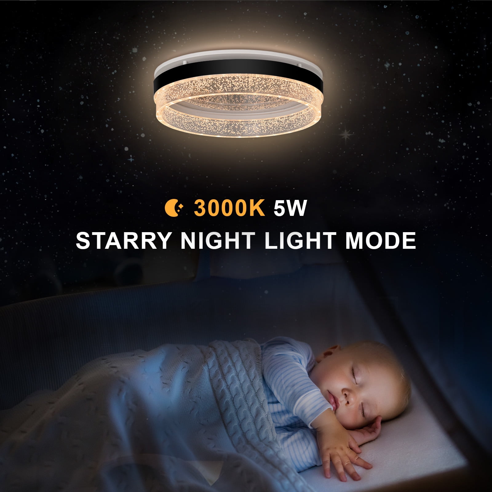 Akicon 110CFM 1.5 Sones Bathroom Exhaust Fan with Light, 1000lm Dimmable 4 - Color Acrylic Starry Sky Light & 2700K Nightlight Ventilation Fan for Home, Round, Black