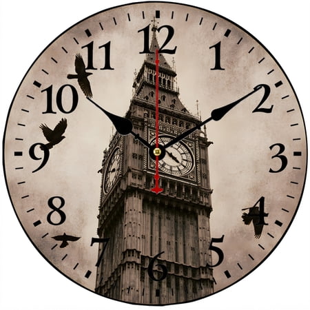CozyHour 9.84 Inch Vintage London Clock Tower Wall Clock, Silent Non-Ticking Battery Operated Analog Decorative Clock for Living Room Bedroom Office