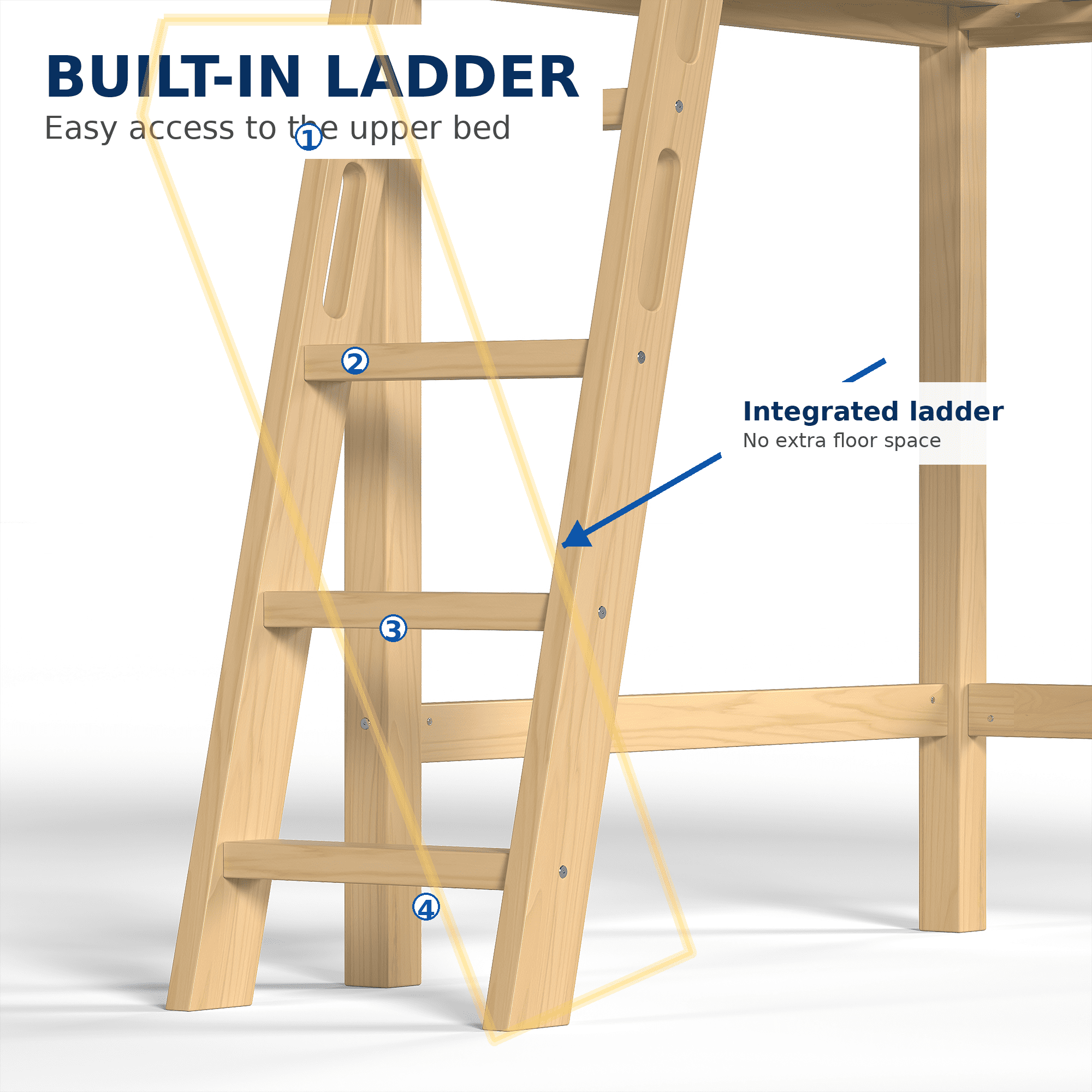 Miniyam Twin Loft Bed for Kids with Guardrails and Ladder, Solid Wood Space Saving Bed Frame, Natural
