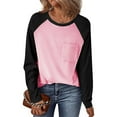 thumbnail image 3 of SYMOID Long Sleeve Top Shirts for Women 2025 Crew Neck Patchwork Casual Summer Juniors Classic T-Shirt,Pink,Size S, 3 of 7