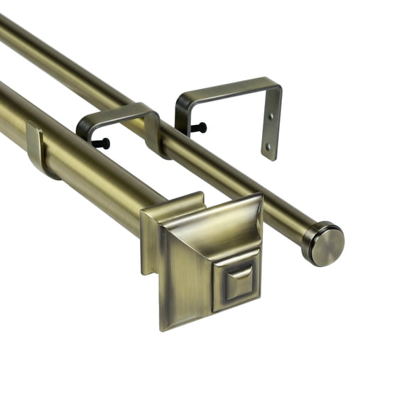 Urbanest Pila Manhattan 1" 5/8" Double Drapery Curtain Window Rod Set - 48" to 84", Antique Brass