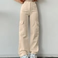 thumbnail image 2 of Tooayk Cargo Pants Women Women's Wear Multi Waist Three Pocket Trousers Waist Cargo Pants Casual Pants Women Pants Beige, 2 of 8