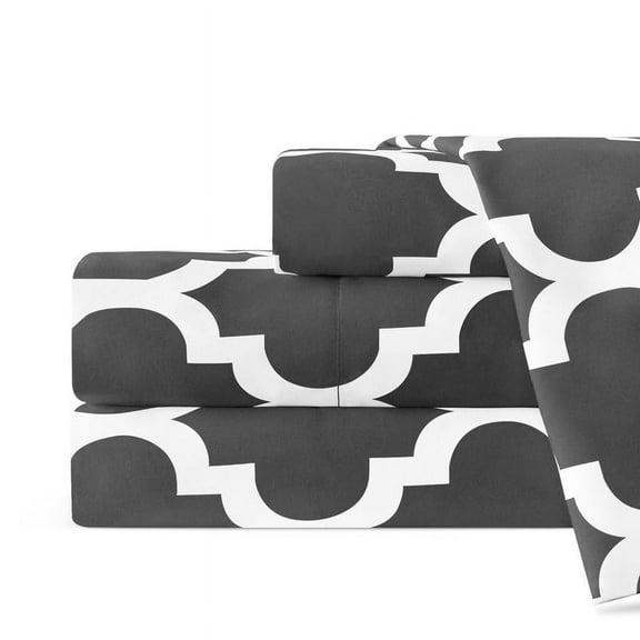 Noble Linen's 4 Piece Sheet Set with Quatrefoil Pattern