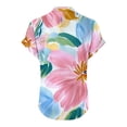 thumbnail image 4 of Yxbdin Short Sleeve Linen Shirts for Women V Neck Flower Printed Shirt Vintage Summer Blouses Casual Loose Fit Tops Pink XXXL, 4 of 5