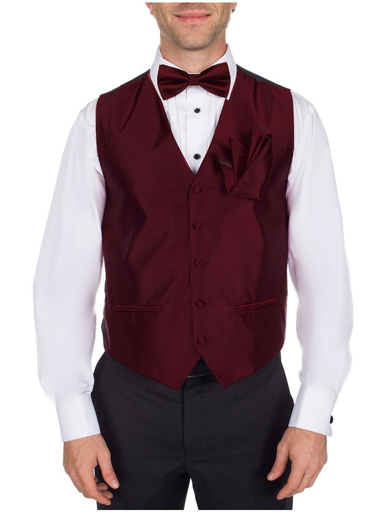 Mens Dress Vest /& BowTie Solid BURGUNDY Color Bow Tie Set for Suit or Tuxedo