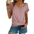 thumbnail image 3 of Womens Casual Short Sleeve Top Slim Fit V Neck Knot Front T Shirt Fashion Tee, 3 of 6