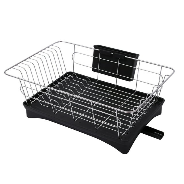 Escurridor de platos de acero inoxidable para cocina, organizador de utensilios de cocina, color negro