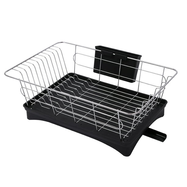 Escurreplatos de acero inoxidable para encimera, escurridor de tazas, soporte para vajilla Negro