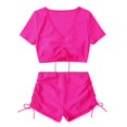 thumbnail image 2 of Joernso 2Pcs/Set Women Summer Bikini Set V-Neck Short Sleeve Tops High Waist Drawstring Swimming Trunks Solid Color Quick Drying Swimsuit, 2 of 8