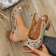 thumbnail image 2 of Women's Sandals Chunky Heel Gladiator Open Toe Casual Daily Solid Color Peep Toe Women Footwear Comfortable Walking Beach Sandals for Women Gray 6, 2 of 7