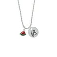 thumbnail image 2 of Delight Jewelry Silvertone Mini Enamel Watermelon Slice Silvertone Script Initial Disc - B - Charm Necklace, 20"+3", 2 of 4