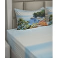 thumbnail image 2 of Ambesonne Romantic Fitted & Top Sheet Set with Shams, Mediterranean Scenery, Blue Green Orange, 2 of 4